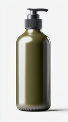 Fototapeta premium Olive Green Plastic Bottle with Pump Top for Product Packaging and Display in Minimalist Setting
