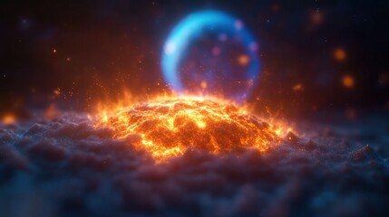 Obraz premium Fiery cosmic eruption, nebula background, energy, science fiction art