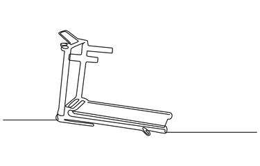 This is a one line drawing of a young energetic woman running and walking on a treadmill at a gym fitness center in a modern illustration, Continuous one line Exercise Treadmill