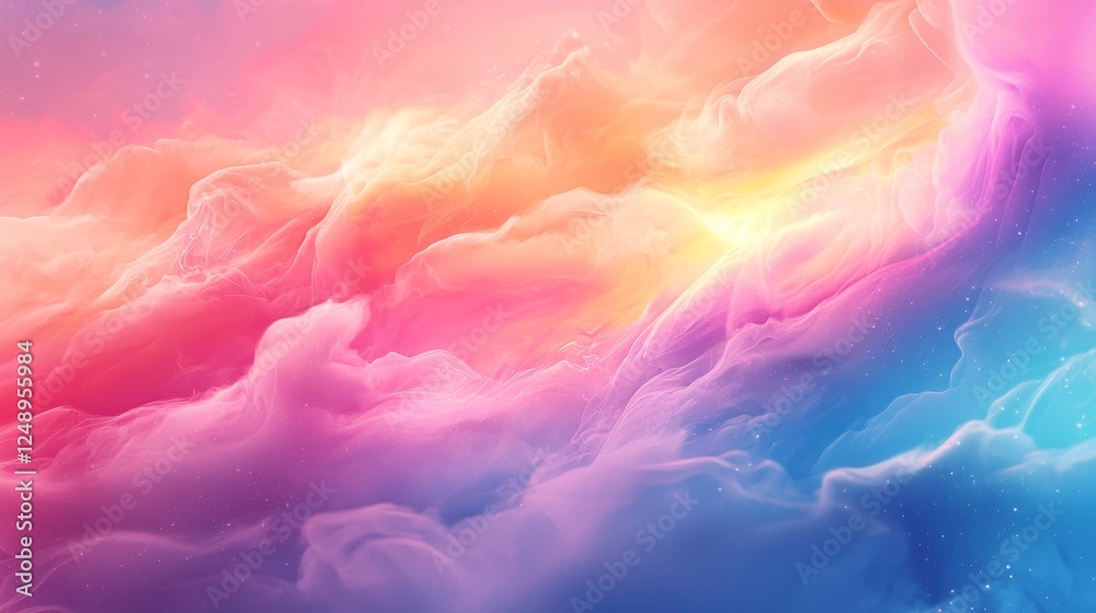Poster Soft, pastel-colored smoke swirls in a dreamy display, creating an enchanting backdrop that captivates the viewer. This colorful cloud formation evokes a sense of wonder and tranquility