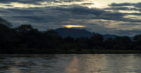 Magdalena River with Mountain Views at Dusk in Villavieja, Huila, Colombia
