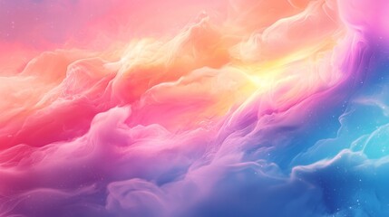 Obraz premium Soft, pastel-colored smoke swirls in a dreamy display, creating an enchanting backdrop that captivates the viewer. This colorful cloud formation evokes a sense of wonder and tranquility