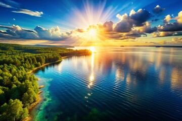 Aerial View of Sunlit Water with Light Leaks, Elegant Cinematic Transition Overlay - Looping Animated Background MP4