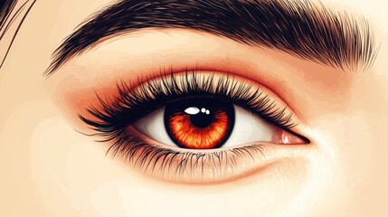 Obraz premium Illustration Highlighting a Detailed Close-Up of a Vibrant Human Eye with Striking Orange Iris and Intricately Rendered Textures and Shadows