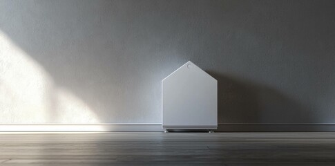 Minimalistic white air purifier in a modern, bright interior with natural light enhancing the serene atmosphere, ideal for promoting clean air and healthy living