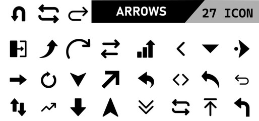 Minimalist Arrows Icon Pack | 27 Outline Vector Icons, Editable stroke. 