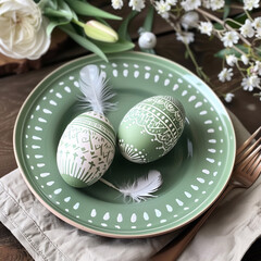 green ornamental easter eggs