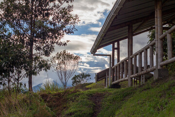 Fototapeta premium Tierradentro, Inza, Cauca, Colombia. Panoramic view of the Alto del Aguacate. National Archeological Park of Tierradentro. Pre-Columbian hypogea. Cloudy dramatic sky.