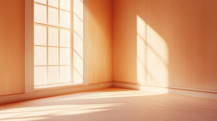 Bright and Inviting Corner of an Empty Room with Soft Sunlight Streaming Through Large Windows