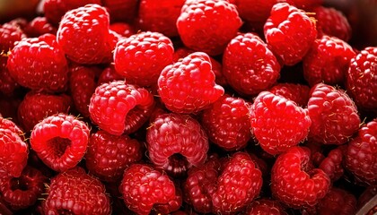 Freshly picked raspberries displayed in a vibrant arrangement at a local market
