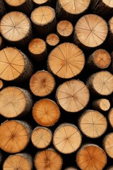 Fototapeta premium a close up of a pile of cut logs with a black background