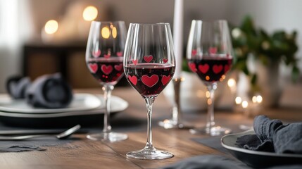 Naklejka premium Romantic Valentine's Dinner Table Setting