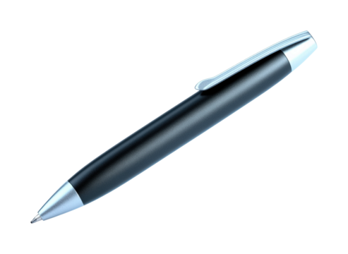 Writing action with black pen office desk isolated on transparent background