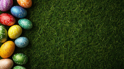 Naklejka premium Grass background with colorful easter eggs