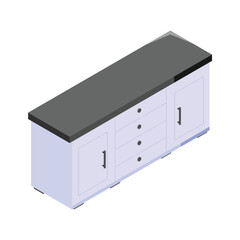 Functional kitchen counter cabinet with storage drawers and shelves.