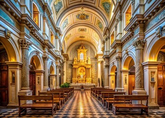 Obraz premium Antigua Guatemala Church Interior: Historic Religious Architecture, Colonial Era, Central America