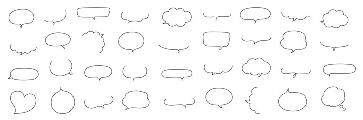 手描きの吹き出しのベクターイラストセット。ふきだし、フレーム、おしゃれ、手書き、ハート