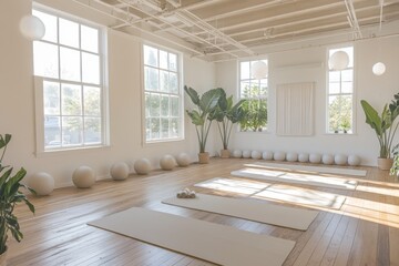 Obraz premium Sunlit studio yoga class preparation