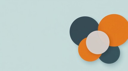 Abstract geometric shapes, layered circles in orange, gray, and light beige against a light gray background, pixelated appearance, minimalist design