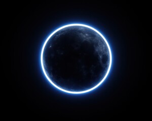 A stunning view of the moon illuminated with a bright halo, showcasing its surface details against a dark backdrop.