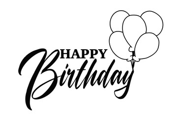 Simple black and white vector of 'Happy Birthday' with balloons