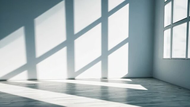 Large, empty room with a window that lets in a lot of light. The room is very bright and airy, with a lot of natural light coming in through the window