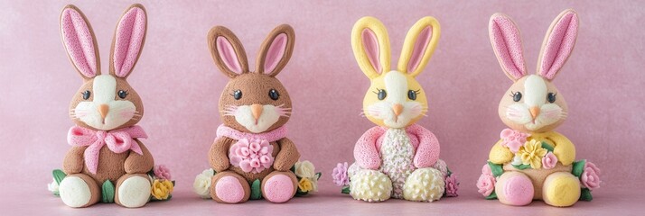 Obraz premium Three adorable small stuffed animals are positioned closely together, showcasing their unique features and charming expressions.
