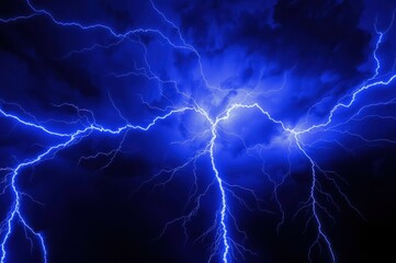 Dramatic Blue Lightning Storm at Night
