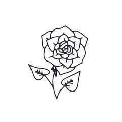 Hand drawn black and white outlined doodle rose flower. Simple monochrome floral sketch. Abstract botanical element.