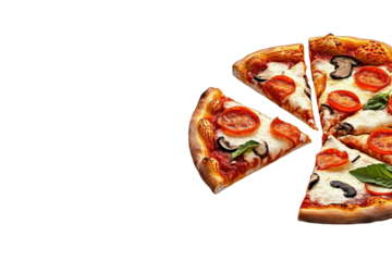 Slicing delicious pizza kitchen food indoor isolated on transparent background