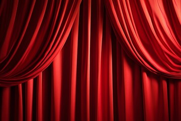Red velvet stage curtains, theater, dramatic lighting, background texture, performance backdrop