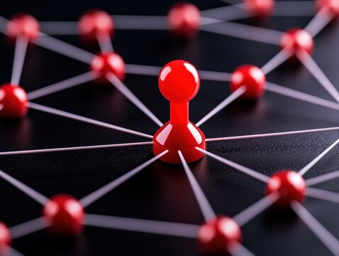 A vivid depiction of a red pawn surrounded by a network of connections, symbolizing interaction and connectivity.