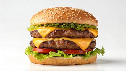 hamburger on a white background, delicious double cheeseburger