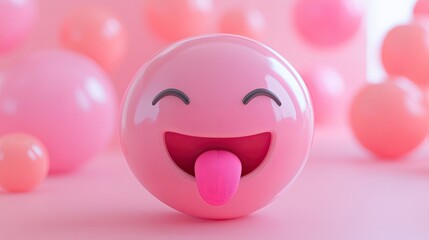 Fototapeta premium Playful Pink Emoji with Tongue Out