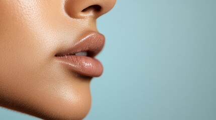 Capturing the beauty of naturally plump lips on a young woman following a cosmetic treatment, highlighting the art of skincare and the allure of youthful aesthetics
