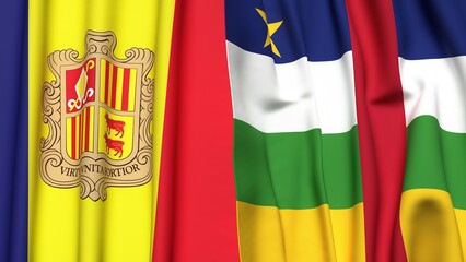 Flags of ANDORRA and Central African Republic with realistic cloth texture