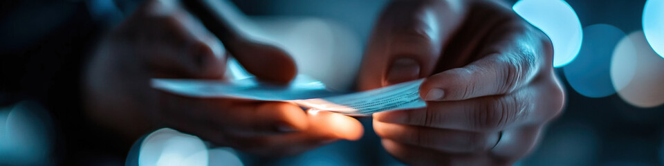 Fototapeta premium Hands Holding and Manipulating a Thin Rectangular Object