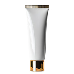 A sleek, white cosmetic tube with a gold cap, designed for skincare or beauty products.