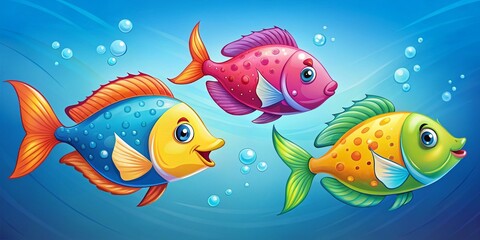 Naklejka premium Brightly Colored Cute Fish Set - Stock Photo
