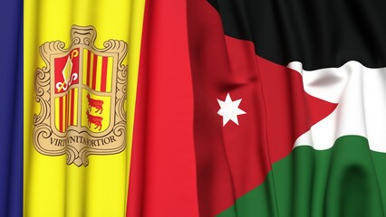 Flags of ANDORRA and JORDAN with realistic cloth texture