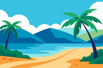 Obraz premium tropical beach with palm trees and sea