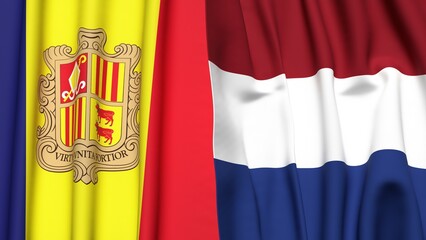 Flags of ANDORRA and NETHERLANDS with realistic cloth texture