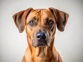 Obraz premium Candid Ridgeback Mix Dog in White Studio - Purebred & Mixed Breed Dog Photography