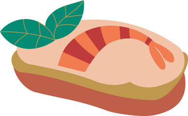 Bruschetta with cream cheese,  basil and shrimp on transparent background. Great for posters, advertisements, banners, flyers and menus