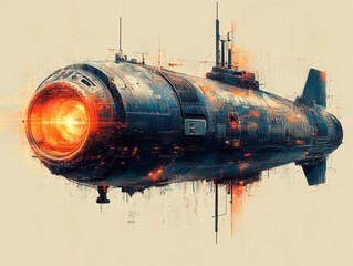 Obraz premium A Futuristic Spacecraft with a Glowing Engine Traversing through Deep Space, Showcasing Advanced Technology and Intricate Design Details