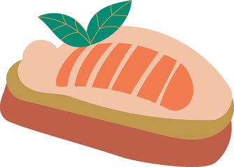 Bruschetta with cream cheese,  basil and salmon on transparent background. Great for posters, advertisements, banners, flyers and menus