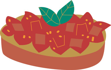 Bruschetta with cream cheese,  basil and tomato on transparent background. Great for posters, advertisements, banners, flyers and menus