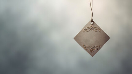 Decorative Clothing Label Mockup Hanging on a Thread with floral ornaments on the border
