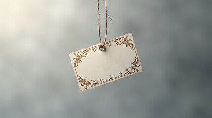 Decorative Clothing Label Mockup Hanging on a Thread with floral ornaments on the border
