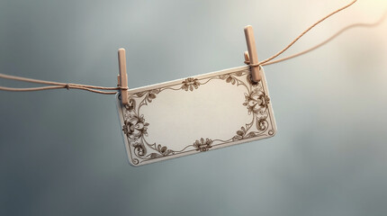 Decorative Clothing Label Mockup Hanging on a Thread with floral ornaments on the border
